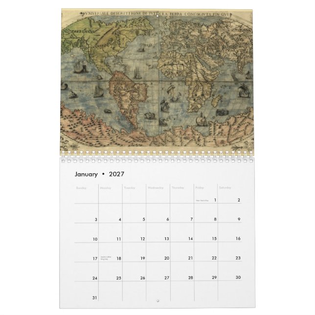 Mapas antigos do calendário de mundo (Jan 2027)