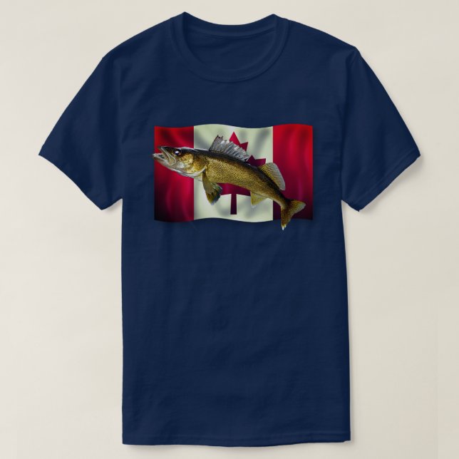 Maple Leaf Canadian Flag & Walleye Pike T-Shirt (Frente do Design)