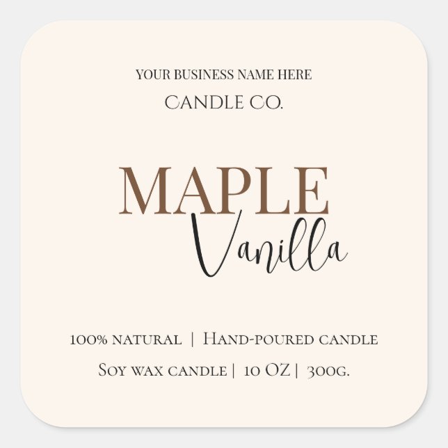 Maple Vanilla | Etiqueta Elegante para Vela de Soj (Frente)