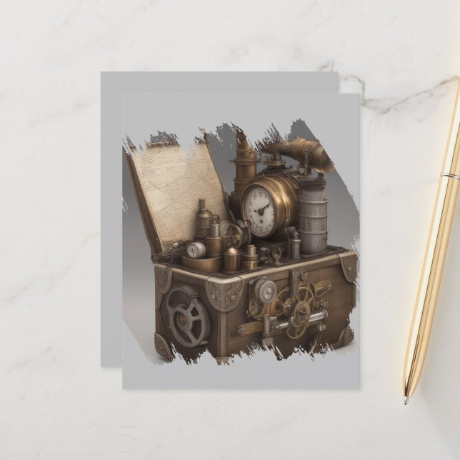 Máquina do Tempo Steampunk - Treasure Chest Vintag (Frente/Verso In Situ)