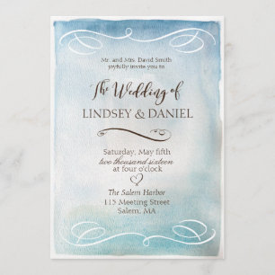 Mar da aguarela ou convite azul do casamento do