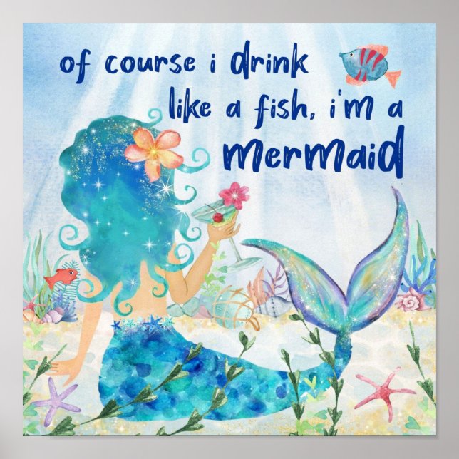 Mar de Mermaid | Beber Como Um Poster De Peixe (Frente)