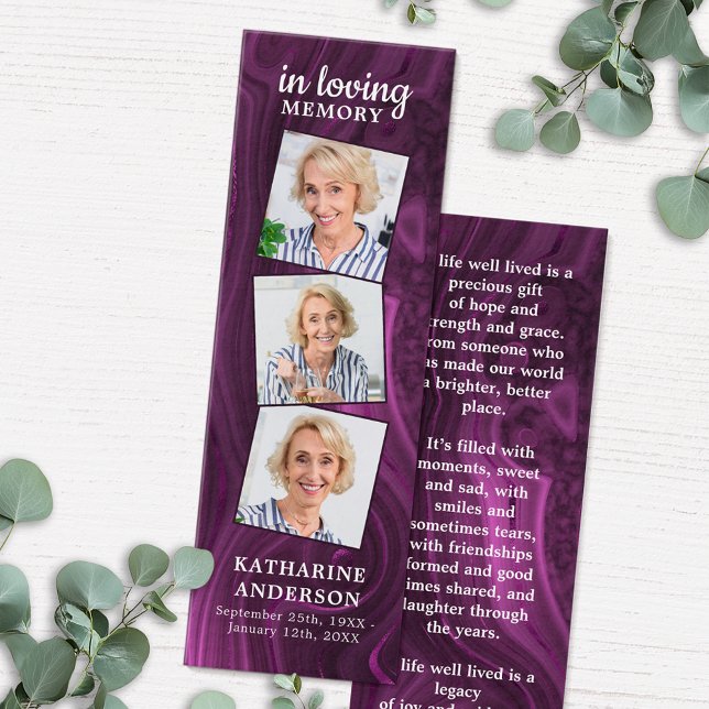 Marble 3 Foto Poem Funeral Bookmark (Criador carregado)