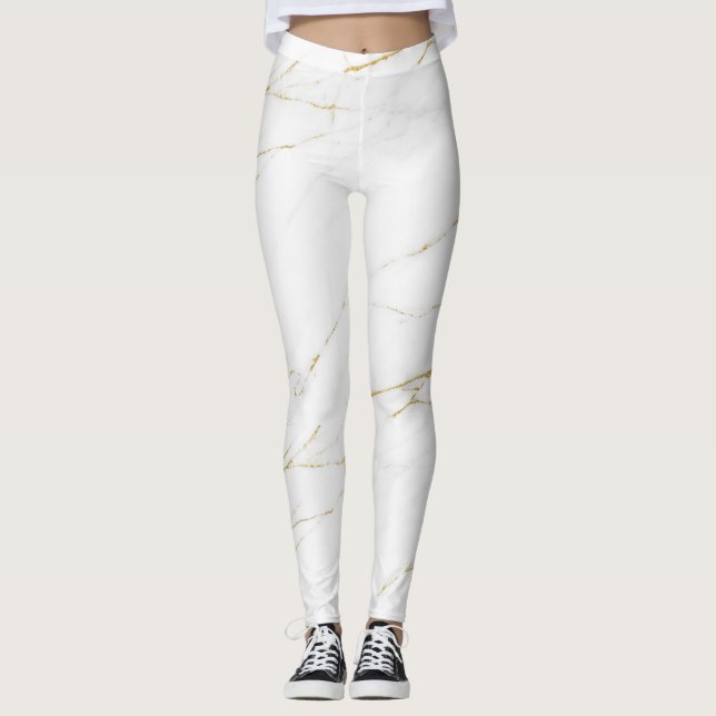 Marble branco e leggings Douradas (Frente)