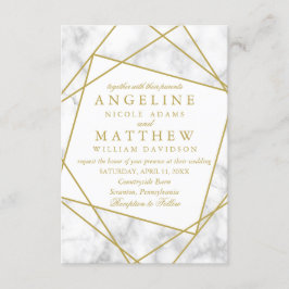 Marble e Faux Dourado Convite de casamento geométr