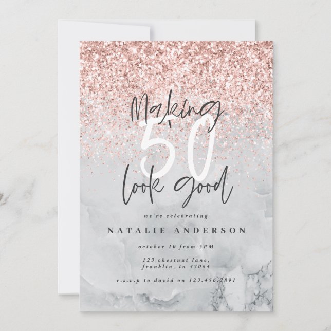 Marble e rosa ouro, festa de aniversário moderna 5 (Frente)