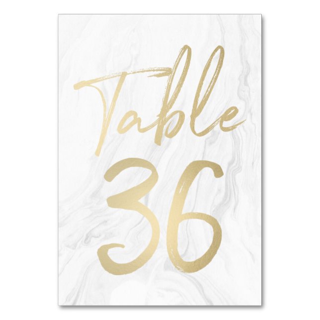 Marble e Script Dourado | Cartão de Número de Tabe (Frente)