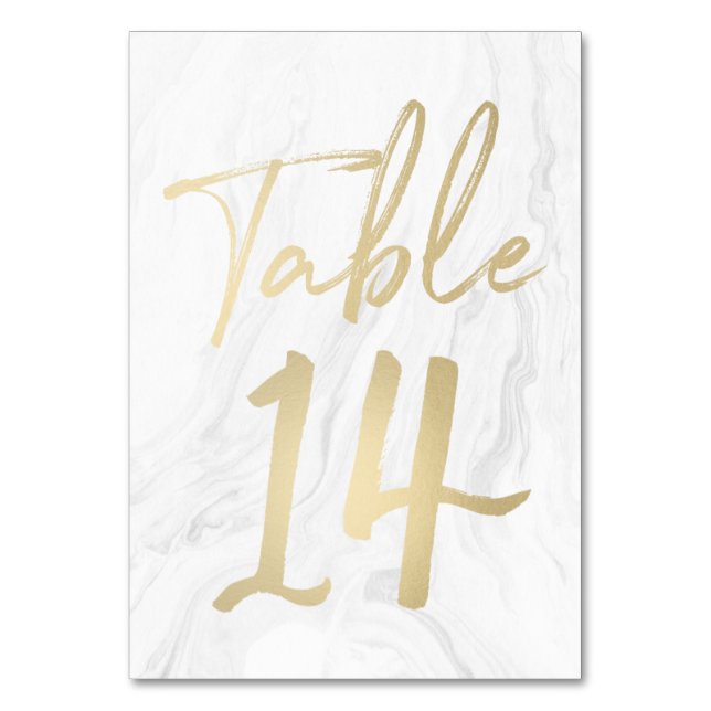 Marble e Script Dourado | Cartão de Número de Tabe (Frente)