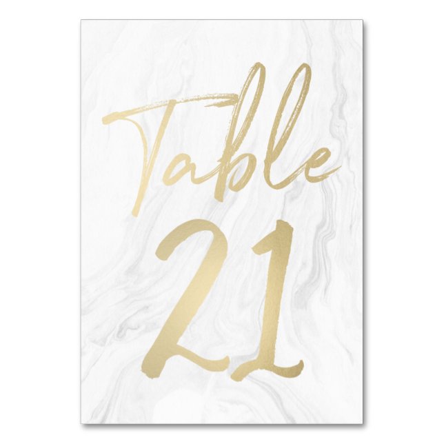 Marble e Script Dourado | Cartão de Número de Tabe (Frente)