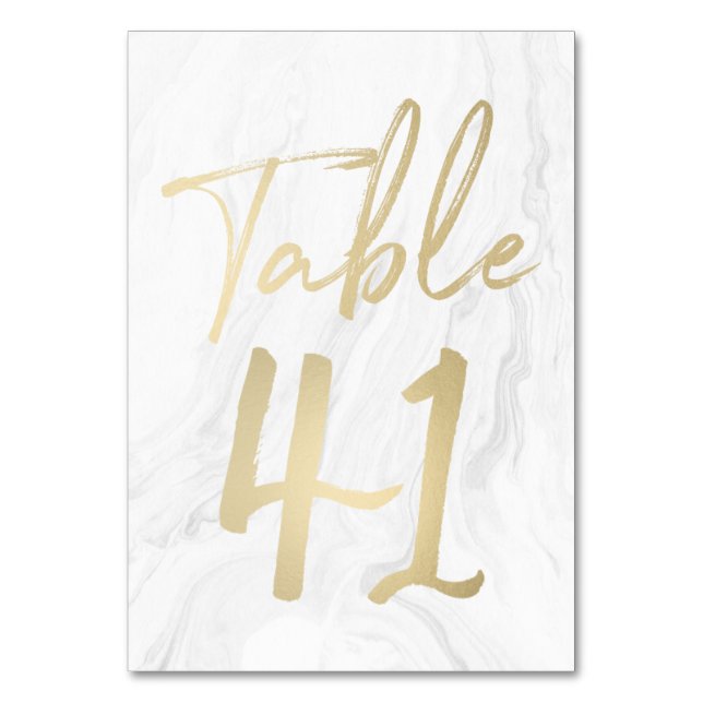 Marble e Script Dourado | Cartão de Número de Tabe (Frente)