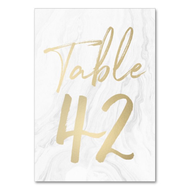 Marble e Script Dourado | Cartão de Número de Tabe (Frente)