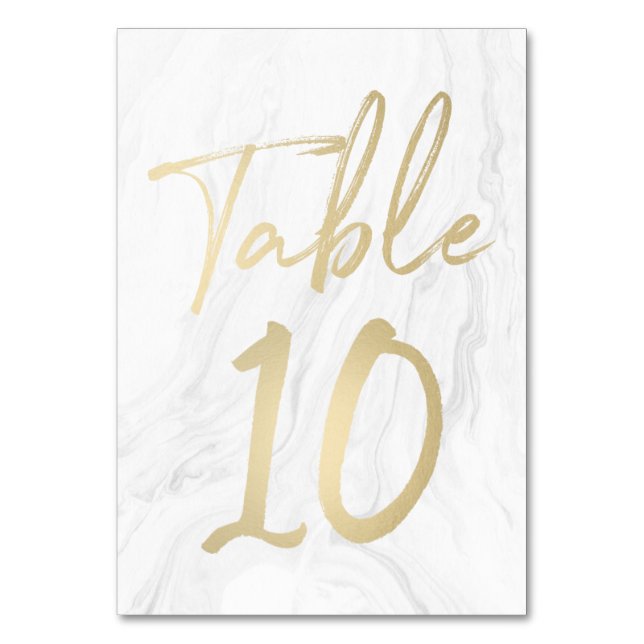 Marble e Script Dourado | Cartão de Número de Tabe (Frente)