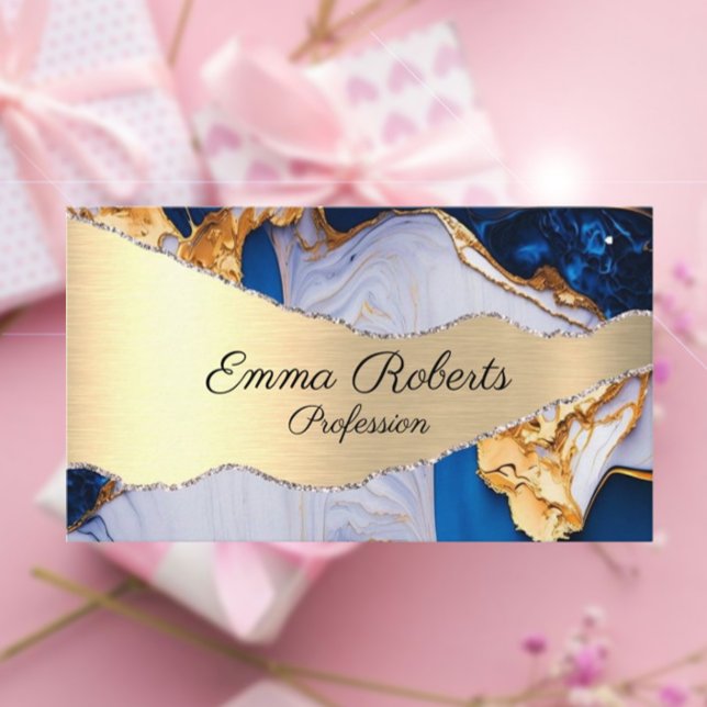 Marble Elegant Tipografia Teal Agate cartão de vis (Criador carregado)