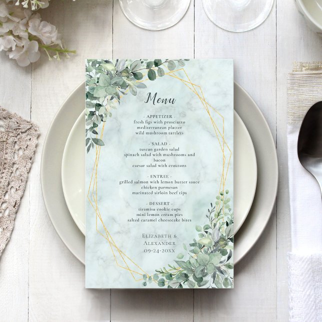 Marble Eucalyptus Greenery Elegant Wedding Menu (Criador carregado)
