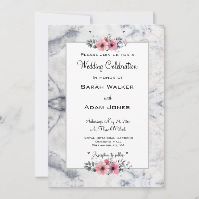 Marble Floral Wedding Convite (Frente)