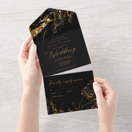 Marble Glitter Wedding Black/Dourado ID644