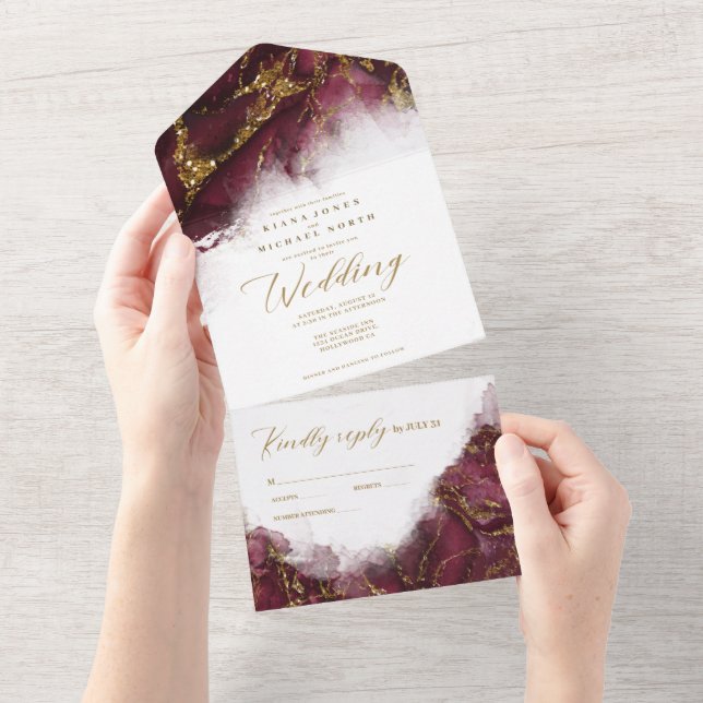 Marble Glitter Wedding Burgundy/Dourado ID644 (Aba destacável)