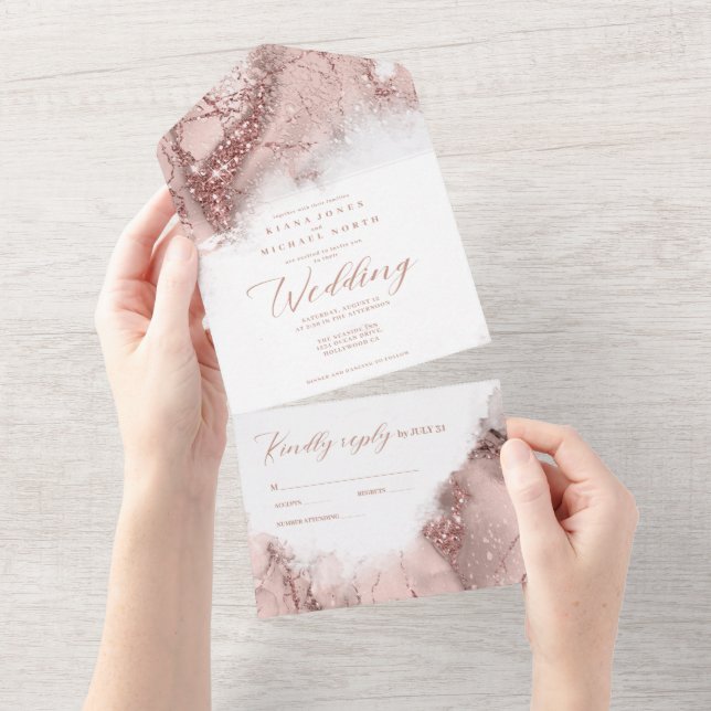 Marble Glitter Wedding Rosa Dourado ID644 (Aba destacável)