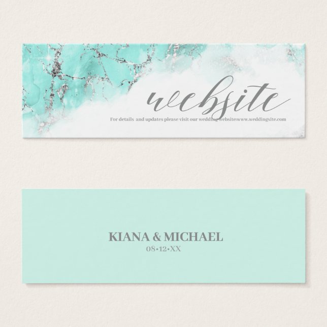 Marble Glitter Wedding Site Teal Silver ID644 (Frente & Verso)