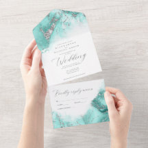Marble Glitter Wedding Teal/Silver ID644