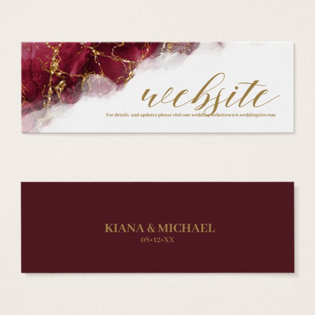 Marble Glitter Wedding Website Burgundy ID644 Dour (Frente & Verso)