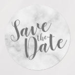 Marble Modern Script Wedding Salvar as Etiquetas d<br><div class="desc">Script moderno Salve os Rótulos de Data com o título "Salvar a Data" na fonte do script moderno da cinza em fundo de mármore branco.</div>