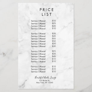 Marble Nail Salon Price List Flyer