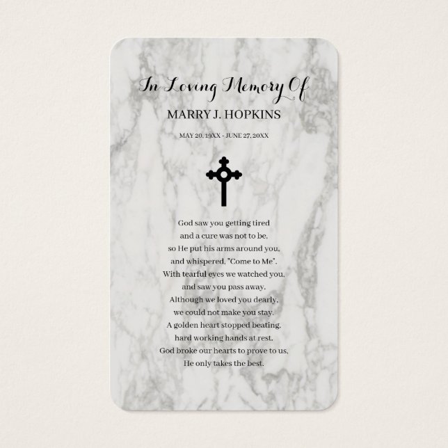 Marble Sympathy Funeral Memorial Prayer Cards (Verso)