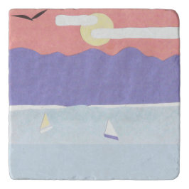 Marble Trivet com Cena Oceânica/Montanha