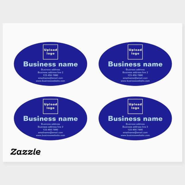 Marca comercial no adesivo de forma oval azul (Folha)