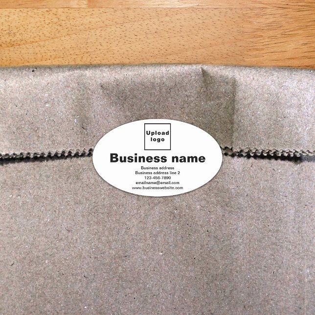 Marca comercial no adesivo de forma oval branca (Build brand name awareness. Your business brand on white oval shape sticker.)