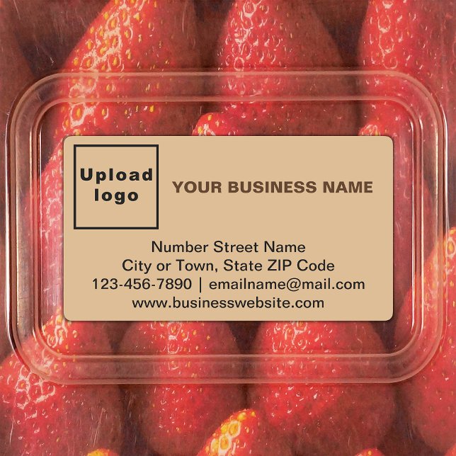 Marca comercial no adesivo do retângulo castanho c (Light brown rectangle adhesive label with your business brand)