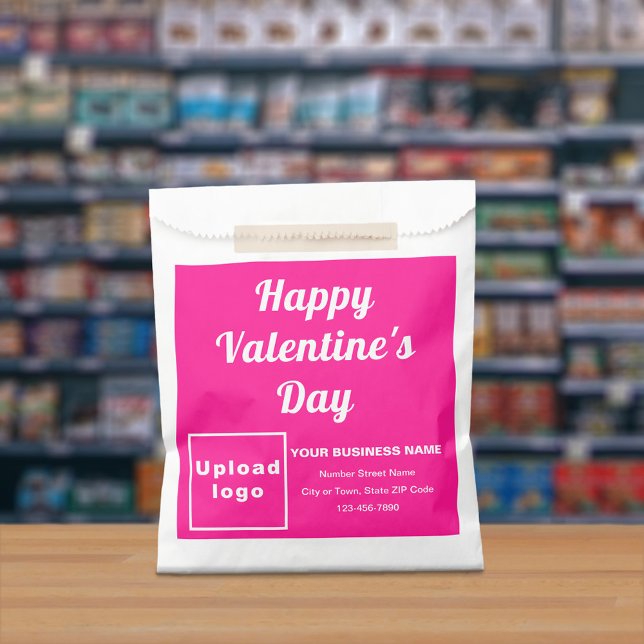 Marca Comercial Rosa; Dia dos Namorados; Sacola de (Pink business brand with Valentine greeting on paper bag.)