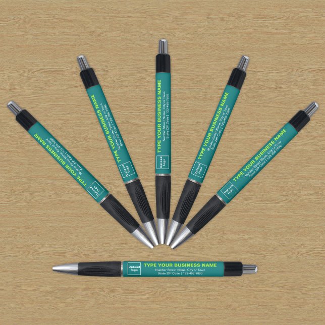 Marca Comercial Verde Turquesa na Caneta (Pen with teal green barrel and your business brand)