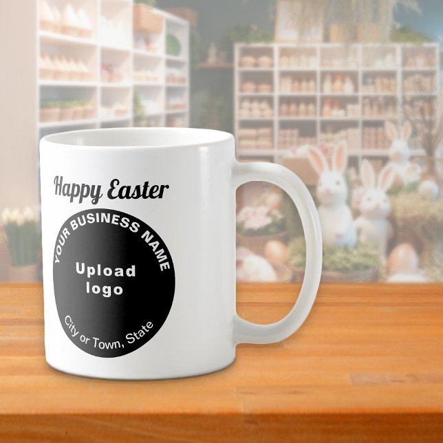 Marca de negócios preto | Páscoa | Caneca (Mug with Easter greeting and black round shape business brand)