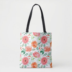 Marca de Tote de Padrão Floral Rosa Laranja Rosa
