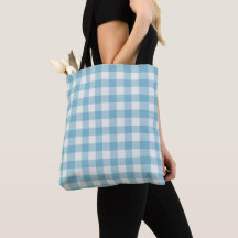Marca de Tote do Padrão Gingham Azul e Branco