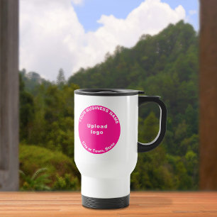 Marca empresarial redonda rosa na Caneca de viagem