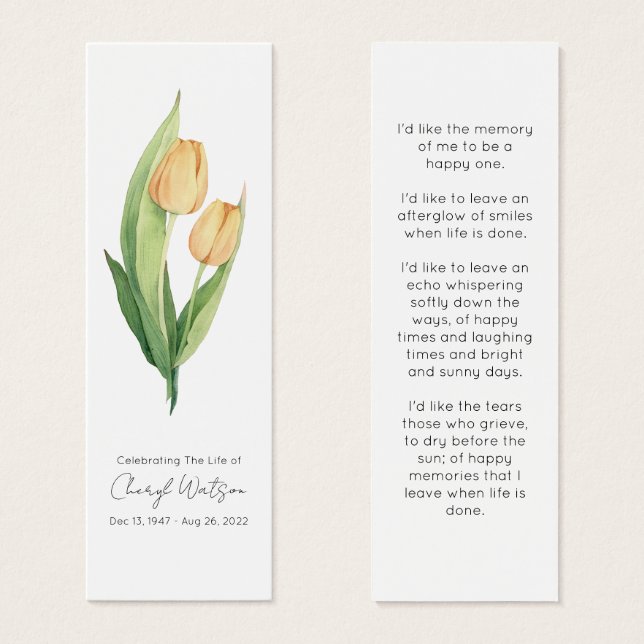 Marcador de Livro de Memória de Tulipa Simples (Frente & Verso)