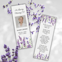 Marcador de Livro Floral de Lavanda Funeral Memori