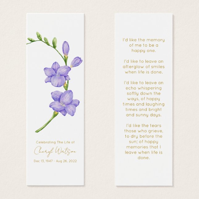 Marcador de Livro Memorial de Freesia Simples para (Frente & Verso)