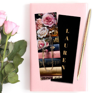 Marcador de Pilha Floral Elegante de Livros