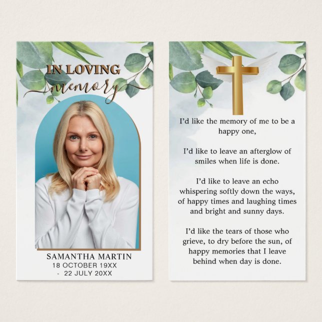 Marcador Funeral Mínimo Botânico Memorial (Frente & Verso)