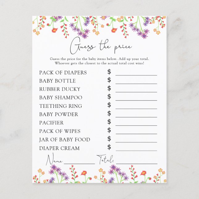 Marcha de flores silvestres Preço Adivinha (Frente)