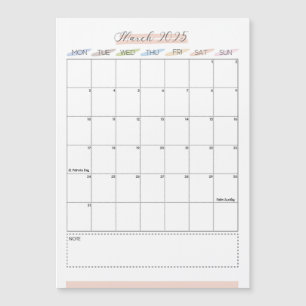 Março de 2025 Calendário Magnético