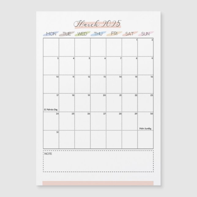 Março de 2025 Calendário Magnético (Frente)