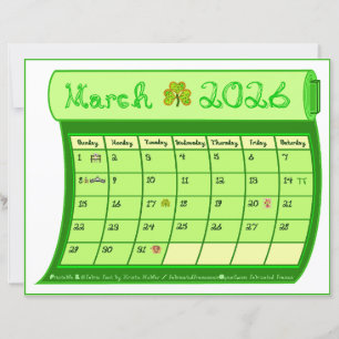 Março de 2026 Mês Verde Calendário Tecido Fonte Pa