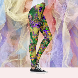 Mardi Gras All Miçanga Máscara Leggings