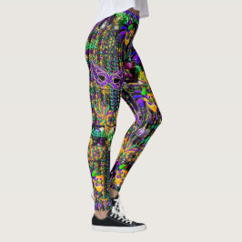Mardi Gras All Miçanga Máscara Leggings