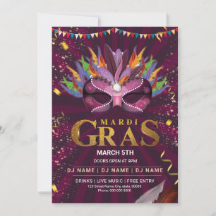 Mardi Gras Convite de festas Flyer